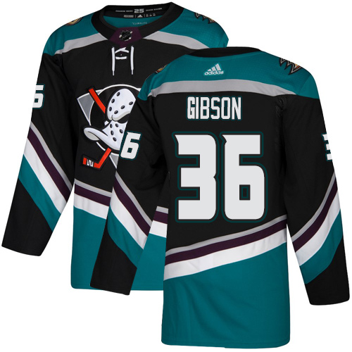Men's Anaheim Ducks #36 John Gibson Black/Teal Stitched NHL Jersey